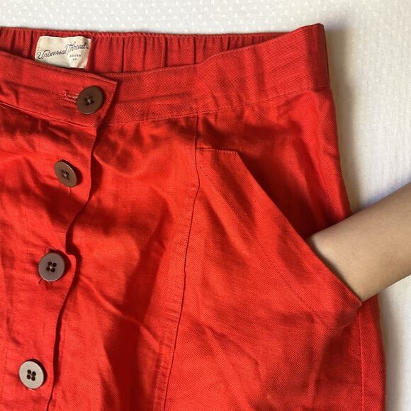 Universal Thread Women Skirt M Red Orange Cotton Linen Casual Button Knee Length - Picture 6 of 8